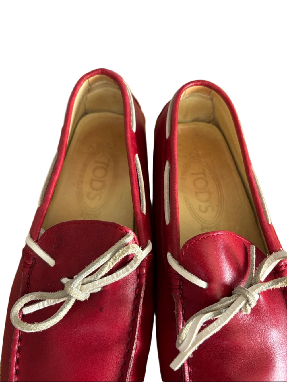 Tod’s Red Leather Driving Loafers Woman’s Gommino Flats Leather Tie size 7 - Picture 5 of 8